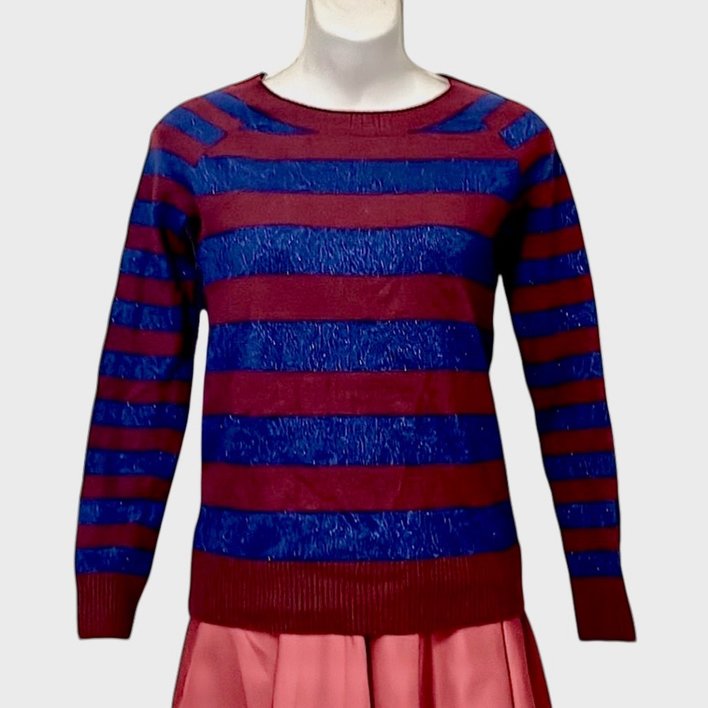 Fossil Cashmere Wool Blend Metallic Long Sleeve Stripe Pullover Crewneck Sweater